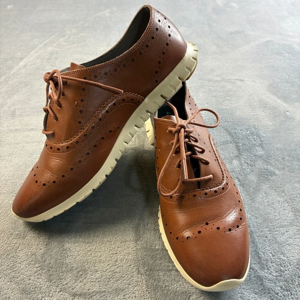 Cole Haan‎ Zerogrand Wingtip Oxford British Tan Leather Shoes W14476 Womens 9B